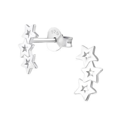Zilveren 3 sterren oorstekers | earring triple star | oorknopjes dames zilver | Zilverana | Sterling 925 Silver | zilveren oorbellen dames