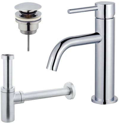 FugaFlow Eccelente Sobrado Badkamer Slim Wastafelkraanset - lage wastafelkraan - klikwaste plug - design sifon - Chroom