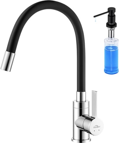 Auralum max Keukenkraan zwart - Keukenkraan Met Flexibele Uitloop - Met Zeepdispenser 300ML - Hogedruk Keukenkraan 360° Draaibaar - Keukenmengkraan Met Waterbesparende Perlator