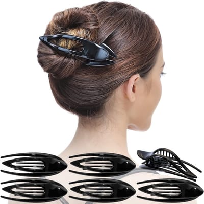 Set van 6 Platte Haarclips Groot Zwart Sterke Grip voor Dik Haar