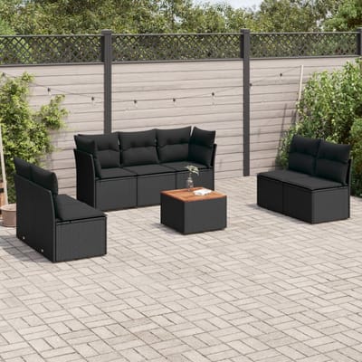 vidaXL - 8-delige - Loungeset - met - kussens - poly - rattan - zwart