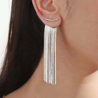 1 Paire Boucles d'Oreilles Femme à Franges Chaîne Métallique, Boucles d'Oreilles Pendantes Simples et Élégantes, Accessoires de Bijoux Mode argenté