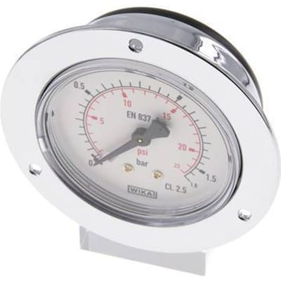 0..1.6 Bar Paneelmontage Manometer Staal/Messing 63 mm Klasse 2.5 (Voorflens) - MW01P663SH-FP