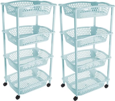 Hega Hogar Keuken opberg trolley - 2x stuks - 4 manden - licht blauw - 86 x 41 cm - roltafel