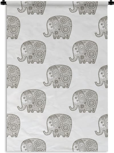 Wandkleed - Wanddoek - Doodle - Olifant - Design - 60x90 cm - Wandtapijt
