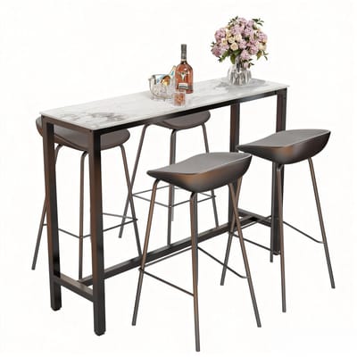 FATIVO Hoog Bar Tafel 105cm - Bartafel - Moderne Rechthoekige Eettafel - Zwart Frame - Wit Blad - Keuken, Bar, Kantoor
