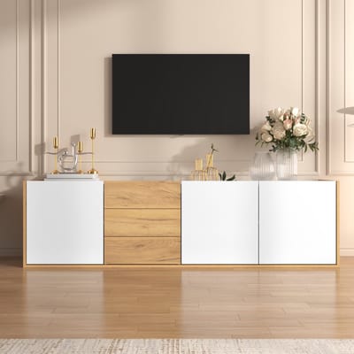 TV-meubel - Wandmontage of Staand - Flexibele Plaatsing - Modern Design - Hout - Wit en Natuur