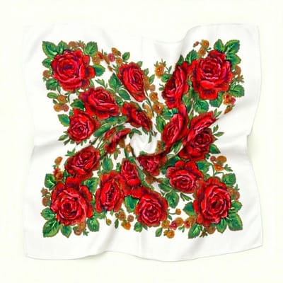 Witte bloemen bandana voor dames – vierkante bandana met rood bloemmotief – zachte lichtgewicht hoofddoek voor dagelijks gebruik
