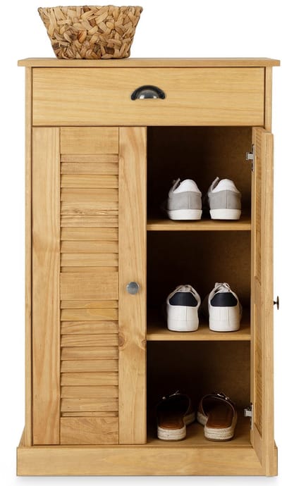Schoenenkast VENETA van massief hout, 1 lade en 2 deuren – naturel