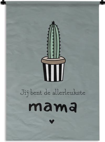 Wandkleed - Wanddoek - Moederdag geschenk met tekst – Jij bent de allerleukste mama - grijze achtergrond - 120x180 cm - Wandtapijt