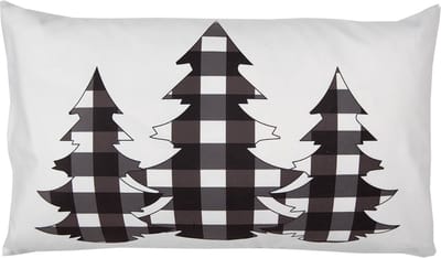 Clayre & Eef Kussenhoes 30x50 cm Wit Zwart Polyester Kerstbomen