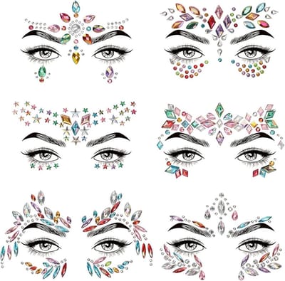 Zelfklevende Gezichtsstenen - Glittersteentjes Strassteentjes - Feestelijke Make-up - Zelfklevend Geen Lijm - 6 Stuks - Kleurrijk