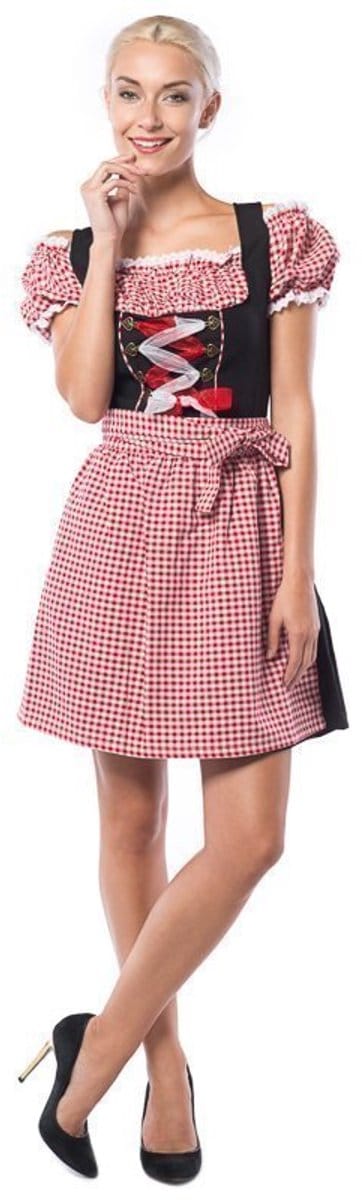 Partychimp Oktoberfest Dirndl Dames Anne-Ruth Oktoberfest Dames Carnavalskleding Dames Carnaval Kostuum Dames - Polyester - Rood/Zwart - Maat S/36