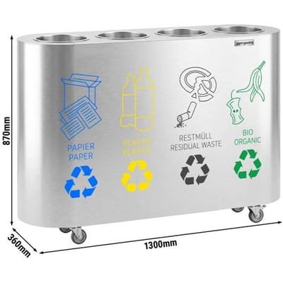 GGM Gastro Mülltrennsystem - 4 Behälter je 30 Liter - Edelstahl - mit 4 Rollen
