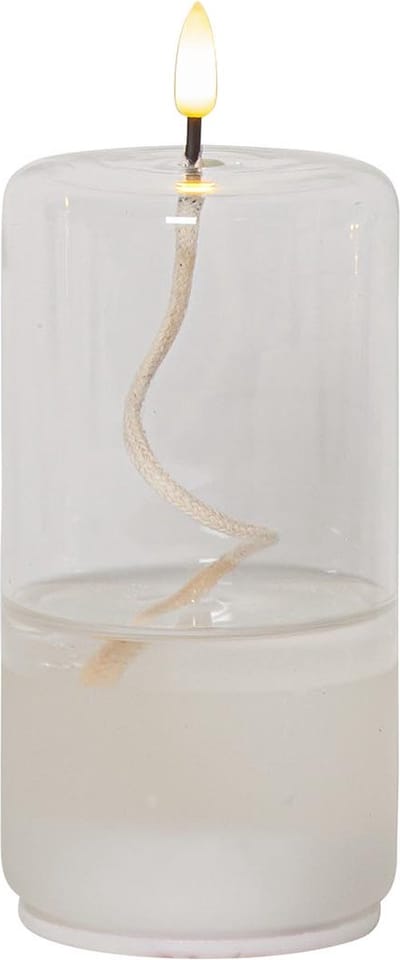 Star Trading Flame Float, glas, transparante was, olielamp ontwerp, warm wit, LED, timer, 17,5 cm