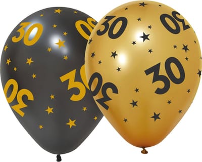6 Ballonnen 12" 3 met goud / 3 zwart 30 jaar Golden Celebrations - Versiering Slinger Feestdecoratie Decoratie Verjaardag Jubileum Ballon Feest