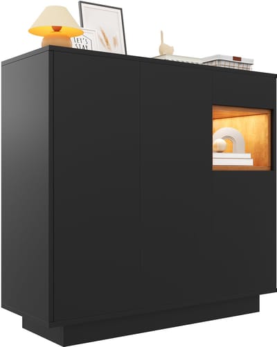 Schoenenkast - 80x35x100 cm zwart/hout - 16 kleuren LED - verstelbare planken - soft-close & anti-kip