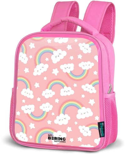 NoBoringSuitcases.com® - Rugzak roze - Schooltas meisjes - Roze met regenboog patroon - Kinder rugtas meisje - Boekentas kind - Kinderrugzak voor school - Schoolrugzak