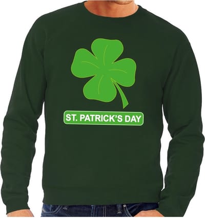 St. Patricksday klavertje 4 sweater - groen - heren - feestdag Ierland kleding - trui S
