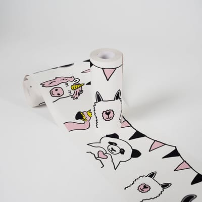 FEESTENDE DIEREN BEHANGRAND | Zelfklevend - roze zwart geel - A.S. Création Lovely Kids