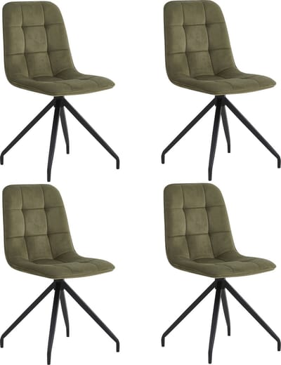 Colenis - Farucci Eetkamerstoel - Set Van 4 - Olijfgroen - Velvet - Moderne Eetkamerstoel Met Spinpoot
