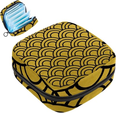 Opbergtasje Maandverband - Menstruatiecup Zakje - Hygiënisch Opbergen - Gouden Golfpatroon - 17 cm - Goud