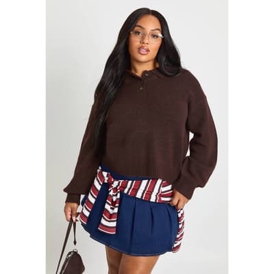 boohoo Dames JUMPER MET KNOPDETAIL | Chocolate | Maat: 22
