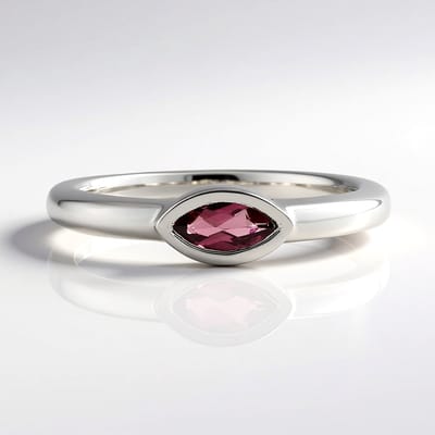 Cavill - Zilveren Ring - 925 Sterling Zilver Geplatineerd - 0,192 ct Marquise Rubeliet uit Madagaskar - Elegant Minimalistisch Design - Ringen 17-21