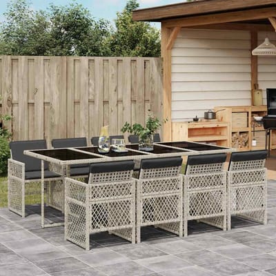 vidaXL - 9-delige - Tuinset - met - kussens - poly - rattan - lichtgrijs