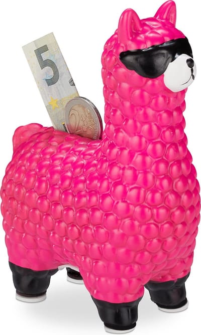 lama spaarpot - met zonnebril - keramiek - alpaca - roze