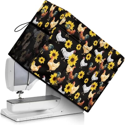 Naaimachine Cover - Beschermhoes Naaimachine - Naaimachine Beschermen - Met Opbergzakken - 45 x 22 x 32 cm - Zonnebloem Kip