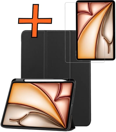 Hoesje - Geschikt voor Apple iPad Air M3/M4 (2025/2026) - 11 inch - Met Screenprotector - Trifold Bookcase - Hard Cover Case - Met Uitsparing Geschikt voor Apple Pencil - Hardcover Book - Tablet Hoes - Zwart