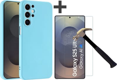 Hoesje geschikt voor Samsung Galaxy S25 Ultra hoesje zacht siliconen met gehard glas Screenprotector- Arara backcover - Blauw