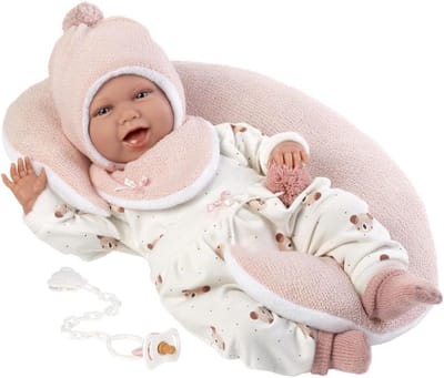 Poppen - Babypop Speelgoedpop - Spelen en knuffelen - Met jurk en berenmotief - 42 cm - Meerkleurig