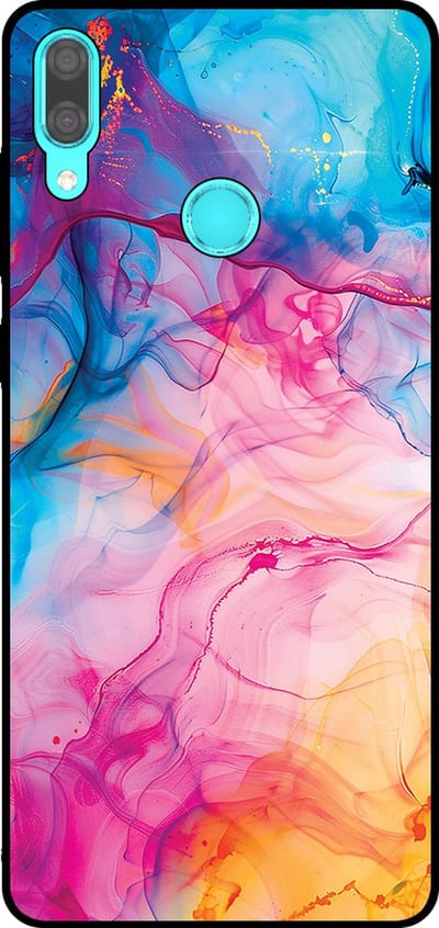 Smartphonica Telefoonhoesje Geschikt voor Huawei Y7 (2019) met Regenboog Acryl Marmer Opdruk - TPU Backcover Case Rainbow Acrylic Marble Design geschikt voor Huawei Y7 (2019)