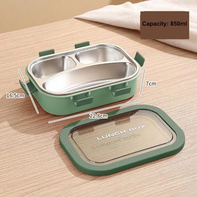Draagbare Lunchbox met Vakken Roestvrijstalen Bento Box met Vork en Lepel Voedselopbergcontainer Student Werknemer Servies gray