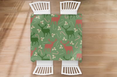 Kerst Tafelkleed - Kerstmis Decoratie - Tafellaken - Patronen - Christmas - Rendier - 120x120 cm - Kerstmis Versiering - Tafeldecoratie Kerstmis - Kerstdecoratie tafel - Tafelversiering