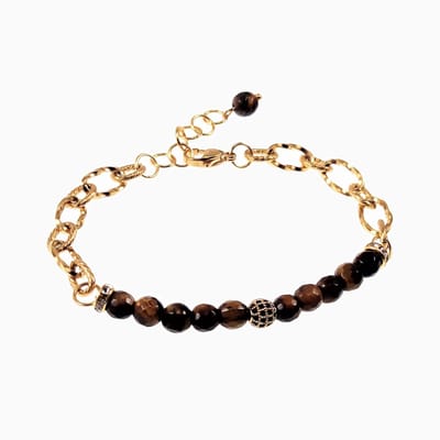 Kralen Armband Dames - Natuurstenen Tijgeroog Gefacetteerde - Verguld RVS - Verstelbaar Schakelsarmband
