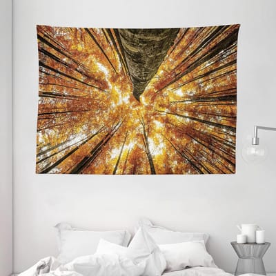 ABAKUHAUS Landschapswandtapijt, Canadese esdoornidylle, woonkamer slaapkamer wanddoek zijdezacht satijn wandtapijt, 200 x 150 cm, oranjebruin