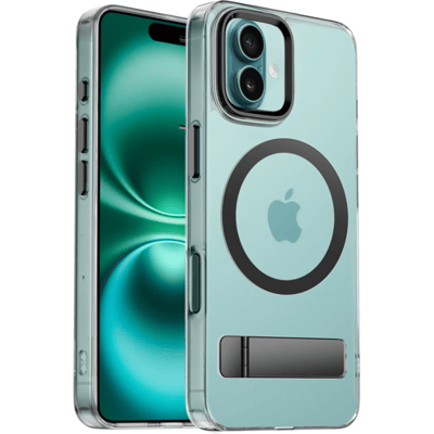 Coverzs Luxe Magnetische Hardcase met Standaard Geschikt voor iPhone 16 – Zwart, Slank en Schokbestendig