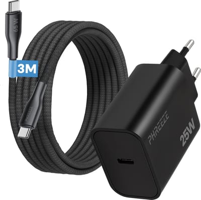 Phreeze usb C oplader 25w - Usb c naar usb c kabel 3 meter - Super fast charger voor smartphone tablet en laptop