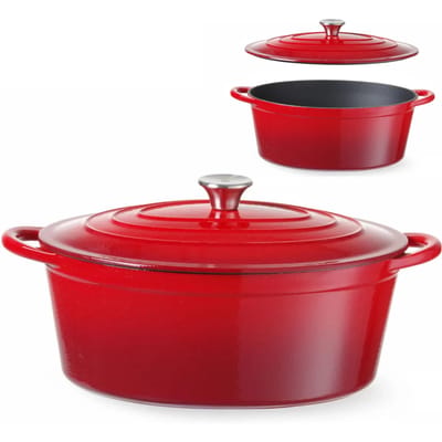 HENDI Gietijzeren braadpan – geëmailleerd – 6,88L – rood – 405x255x134 mm