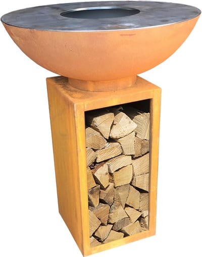 GardenMaxX Grill-Eye 80 Corten - Plancha BBQ - Vuurschaal - Grillen - Bakken - Grill-Ring - Barbecue - Buitenkoken - Grillplaat BBQ - Ø80x105