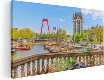 Artaza Canvas Schilderij Rotterdam - 40x20 cm - Klein - Wanddecoratie Skyline - Muurdecoratie Haven - Schilderijen Op Canvas