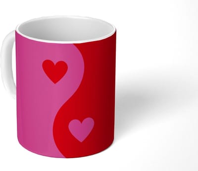 Mok - Koffiemok - Minimalistisch - Rood - Roze - Hartjes - Mokken - 350 ML - Beker - Koffiemokken - Theemok