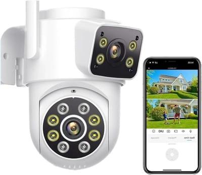 Beveiligingscamera Dubbele Lens - Wifi Camera PTZ - Huisbewaking - Dubbel Scherm - 6MP - Wit