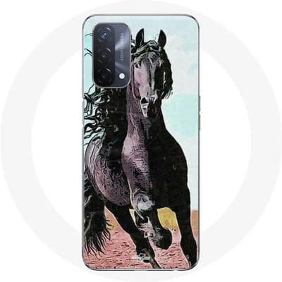 Oppo A93 5G hoesje Zwart Fries paard met lange manen