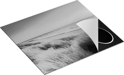 Chefcare Inductie Beschermer Strand en Zee met Zonsondergang - Zwart Wit - 60x50 cm - Afdekplaat Inductie - Kookplaat Beschermer - Inductie Mat