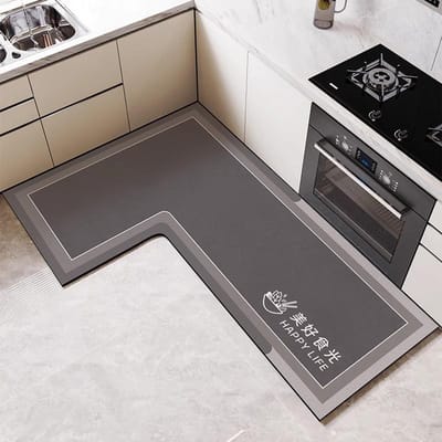 L-vormige Diatomeeënaarde Gemakkelijk Schoon te Maken Voetpad Hoge kwaliteit Vuilafstotend Antislip Pad Huishoudelijk Waterabsorberend Olieabsorberend Vloermat 80 * 120 * 45cm gray