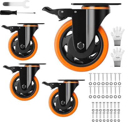 Set van 4 Zwenkwielen 7,6 cm met Rem - Robuuste Industriële Zwenkwielen voor Zware Lasten